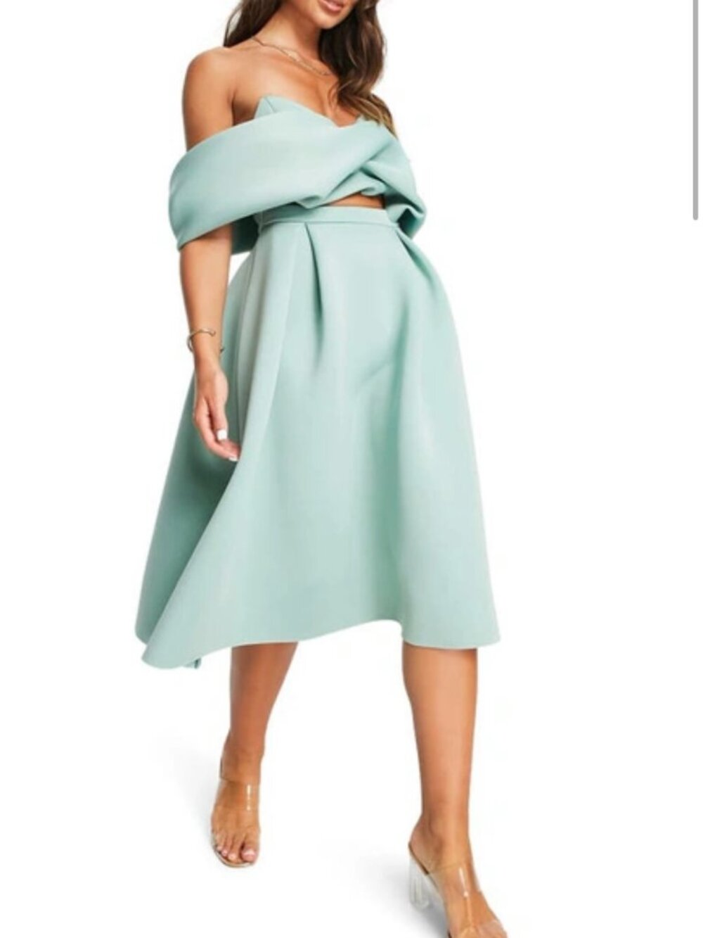 Asos Mint off shoulder corset midi dress US size 2 brand new big skirt